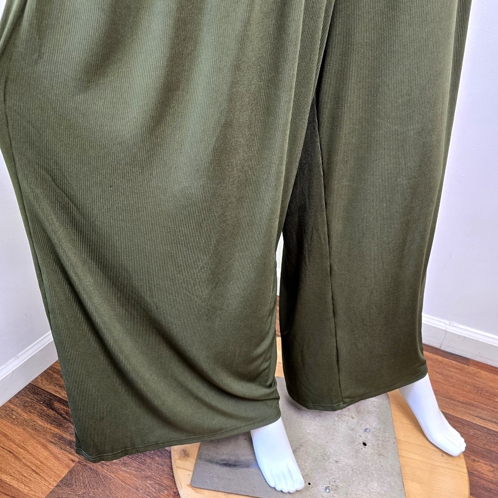 Cider Womens 1XL Ribbed Wide-leg Pant Trouser Elastic Waist Pockets Olive NWT - Picture 4 of 9